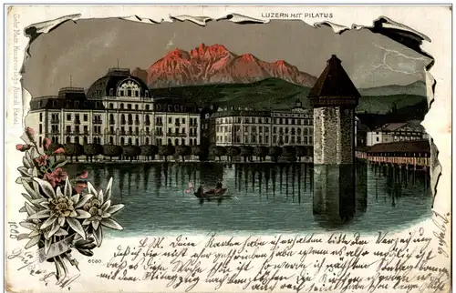 Luzern mit Pilatus - Litho -134388