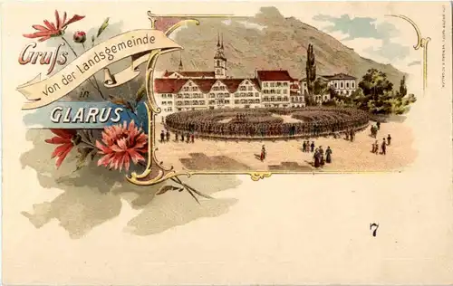 Gruss von der Landsgemeinde Glarus - Litho -N3206