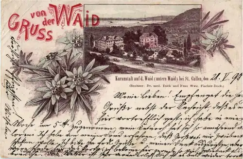 Gruss von der Waid bei St. Gallen - Litho -N2678