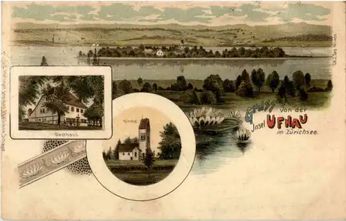 Gruss von der Insel Ufenau - Litho -N2614