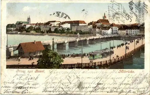 Gruss aus Basel - Notbrücke mit Tram -N4522