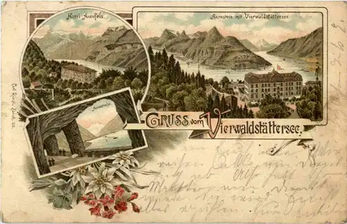 Gruss vom Vierwaldstättersee - Axenstein - Litho -187284