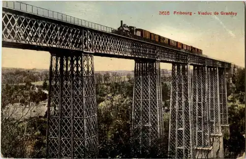 Fribourg - Pont Grand Fey mit Eisenbahn -177288