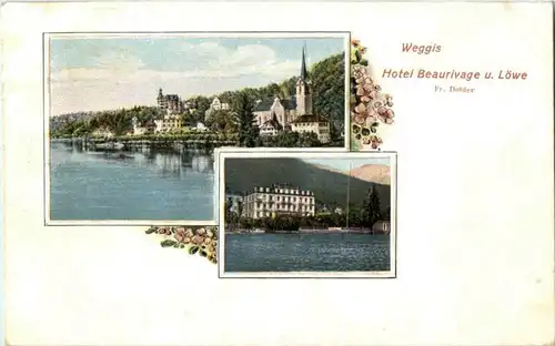 Weggis - Hotel Beaurivage und Löwe - Prägekarte -139198