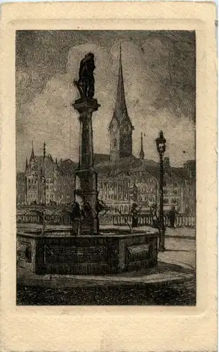 Zürich - Brunnen auf dem Rathausplatz -176220