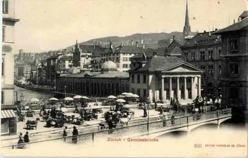 Zürich - Gemüsebrücke mit Markt -176608