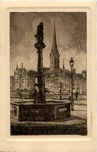 Zürich - Brunnen auf dem Rathausquai -143332