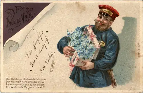 Briefträger - Neujahr - Litho -12994