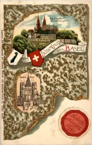 Gruss aus Basel - Prägekarte - Litho -186417