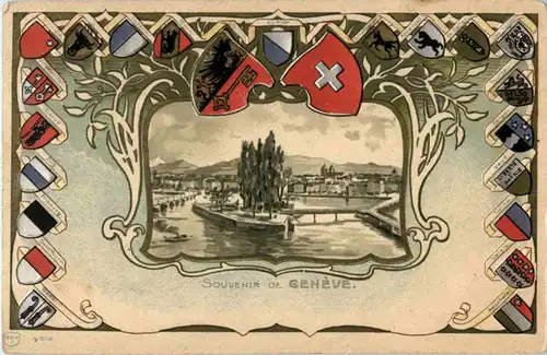 Souvenir de Geneve - Litho - Prägekarte -186553