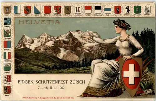 Zürich - Schützenfest 1907 Litho - Prägekarte -193558