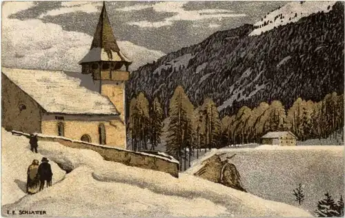 Bergkirchlein - Künstlerkarte E. Schlatter -195920