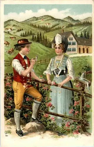 Appenzell Trachten - Litho - Prägekarte -197902