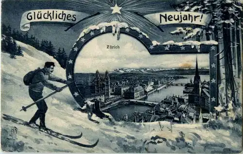 Zürich - Glückliches Neujahr - Skifahen -190572