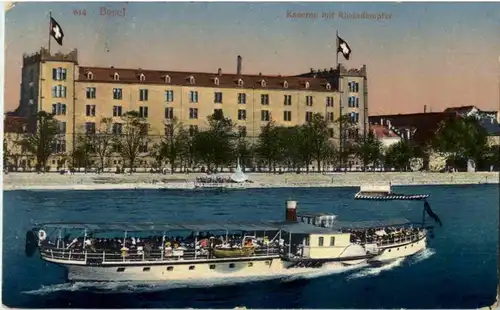 Basel - Kaserne mit Rheindampfer -191742