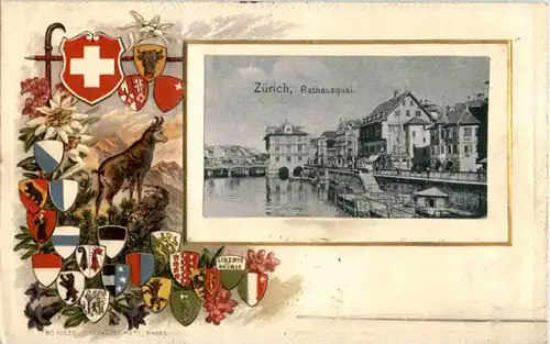 Zürich - Litho - Prägekarte -192566