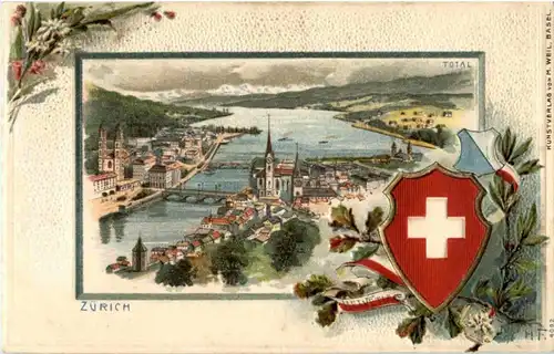 Zürich - Litho - Prägekarte -192544