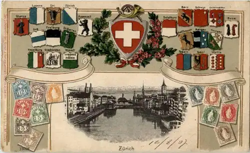 Zürich - Briefmarken - Litho - Prägekarte -192554