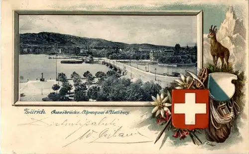 Zürich - Litho - Prägekarte -192558
