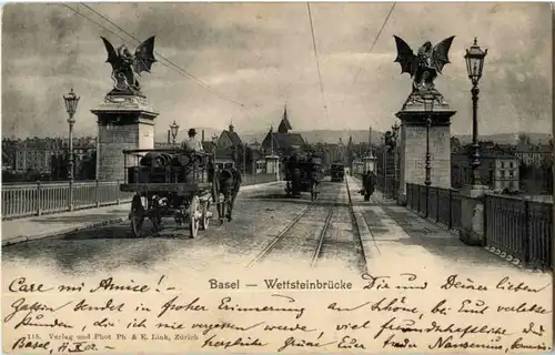 Basel - Wettsteinbrücke mit Kutsche -191518