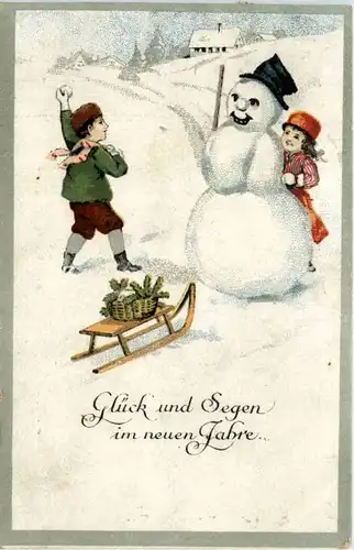 Kinder mit Schneemann -103642
