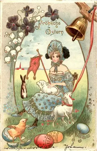 Ostern - Frau mit Schaf Hase -15034