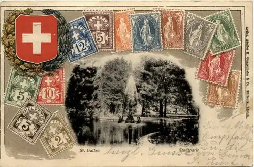 St. Gallen - Stadtpark - Prägekarte Litho -201584