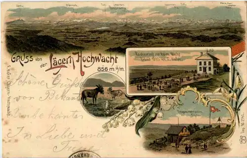 Regensberg - Gruss von der Lägern Hochwacht - Litho -N3154