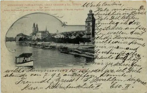 Zürich - Werbekarte Seidenstoff Fabrik union -204696