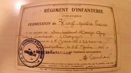 Regiment d Infanterie - Permission 1938 -211152