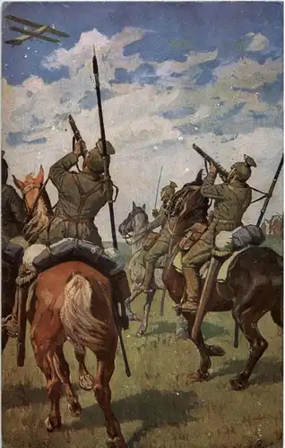 Ulanen beschiessen ein feindliches Flugzeug -88474