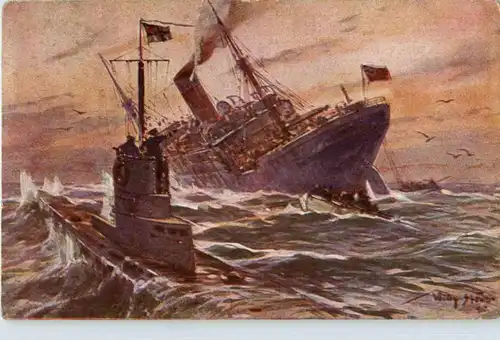 Vernichtung eines engl. Handelsdampfers durch ein deutsches Uboot -88556