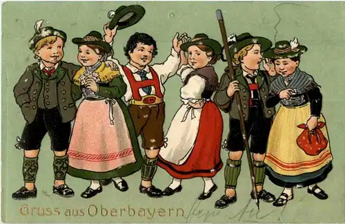 Gruss aus Oberbayern - Trachten - Prägekarte -85948