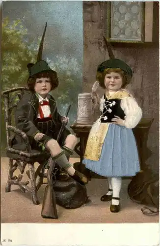 Bayrische Tracht - Prägekarte mit Seide -211562