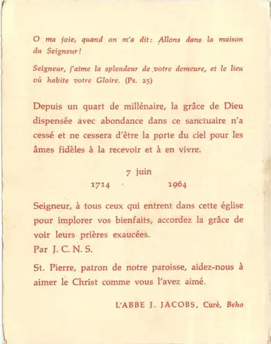 Beho - Jubile du quart de millenaire de l Eglise St. Pierre -215672