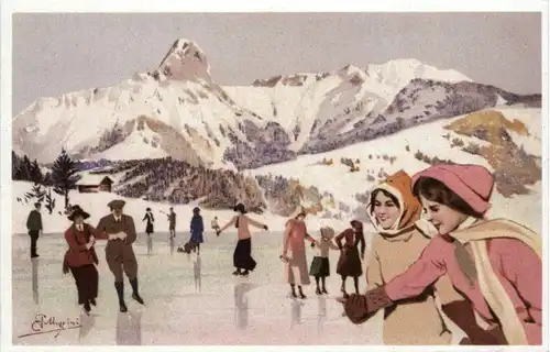 Eislaufen - Künstlerkarte Magrini - Repro -214716