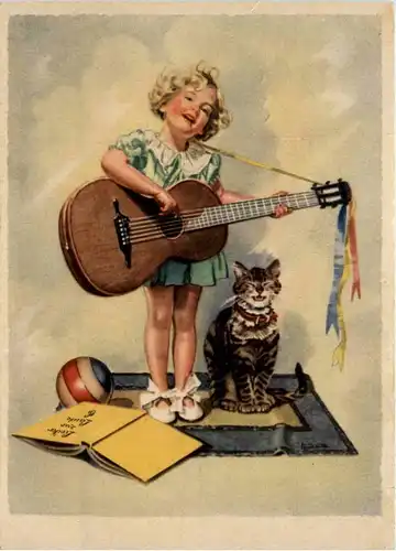 Kind mit Gitarre und Katze -215158