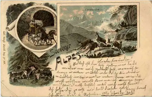 Souvenir des alpes - Postkutsche - Litho -186513