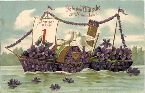Neujahr - Schiff - Prägekarte -214316