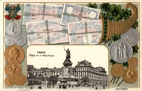 Paris - Place de la Republique - Litho Prägekarte -17158
