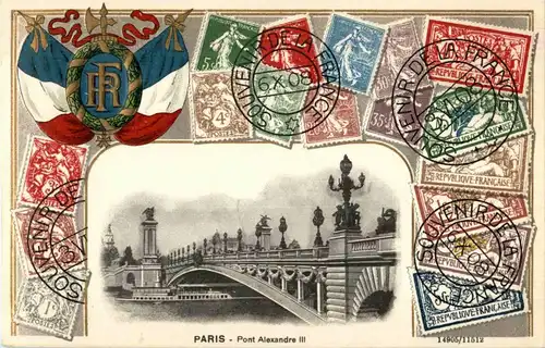 Paris - Pont Alexandre - Litho Prägekarte -17196