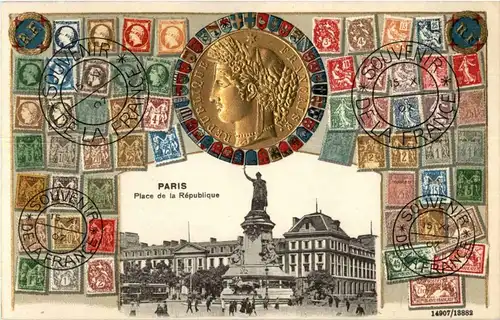 Paris - Place de la Republique - Litho Prägekarte -17172