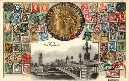 Paris - Pont Alexandre - Litho Prägekarte -17176
