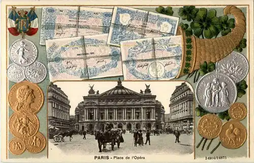 Paris - Place de l Opera - Litho Prägekarte -17150