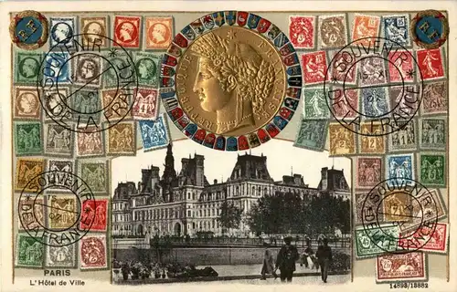 Paris - L Hotel de Ville - Litho Prägekarte -17182