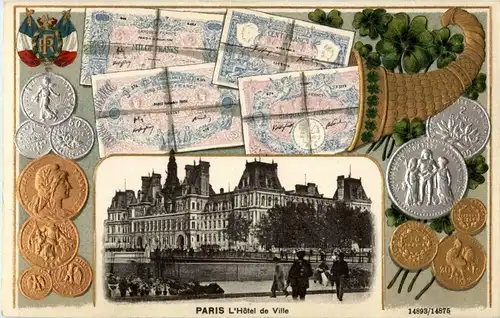 Paris - L Hotel de Ville - Litho Prägekarte -17152