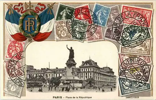 Paris - Place de la Republique - Litho Prägekarte -17188
