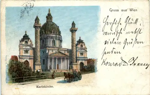 Gruss aus Wien - Karlskirche - Litho -19796