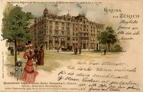 Gruss aus Zürich - Seidenstoff Fabrik - Litho -193214