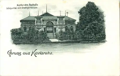 Gruss au Karlsruhe - Festhalle - Litho -18474